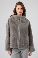 Luzern Women's Gray Reversible Teddy Coat | Derimod