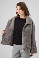 Luzern Women's Gray Reversible Teddy Coat | Derimod