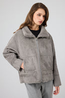 Luzern Women's Gray Reversible Teddy Coat | Derimod