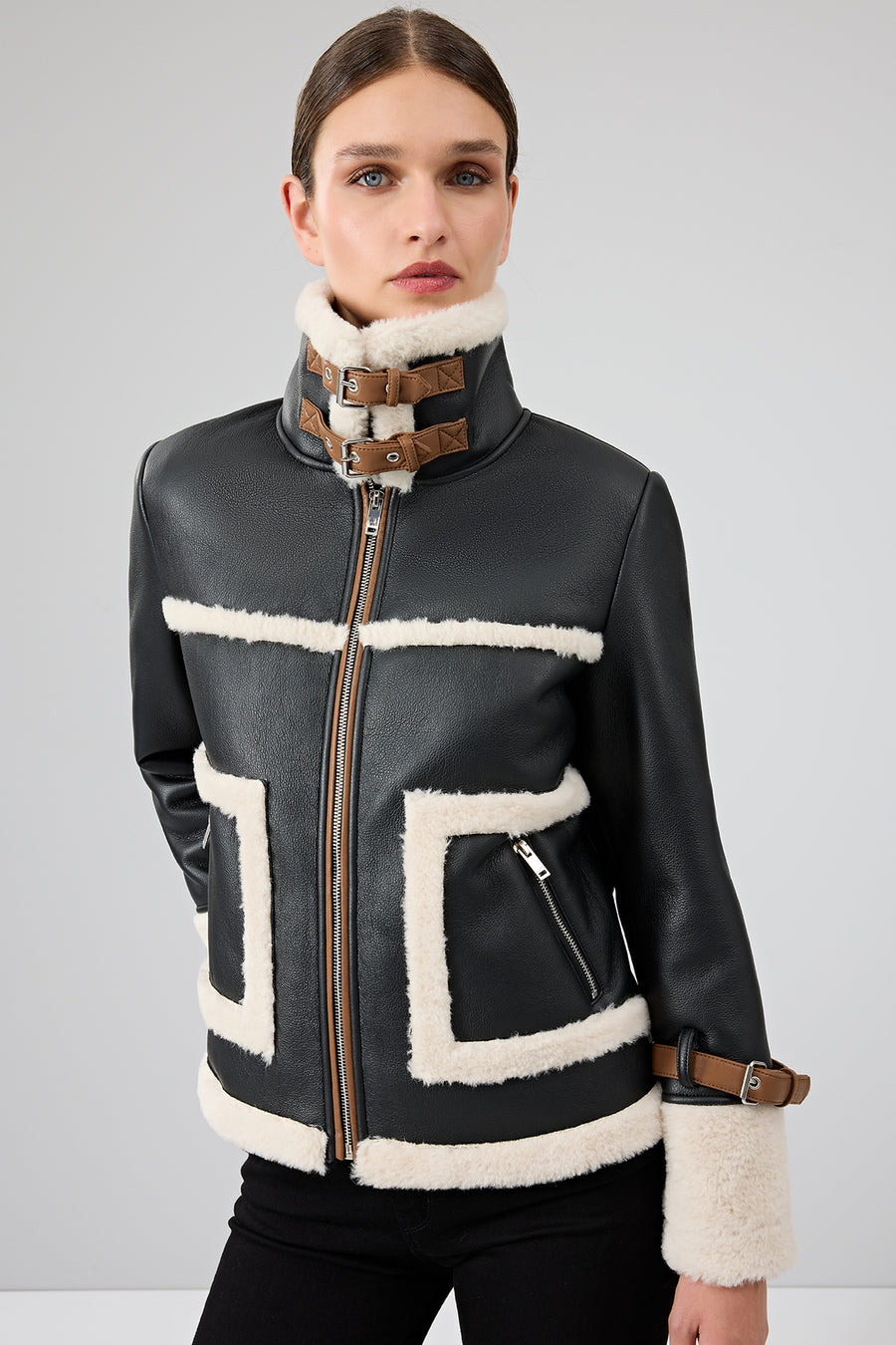 Megeve Women's Black Short Teddy Coat