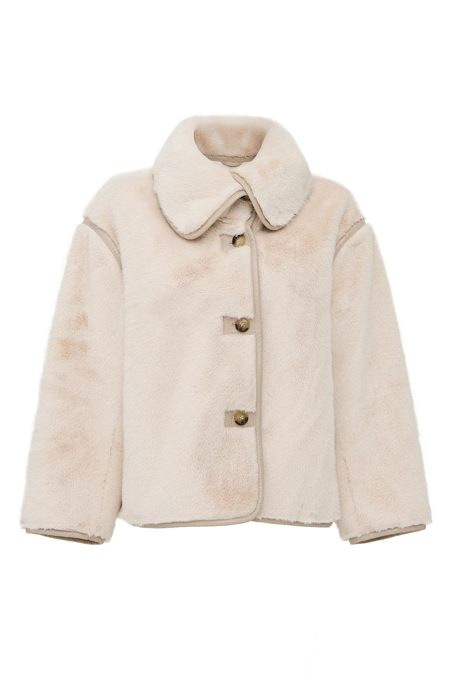 Malmö Women's Beige Round Neck Oversize Teddy Leather Jacket 25WGP5628FF | Derimod