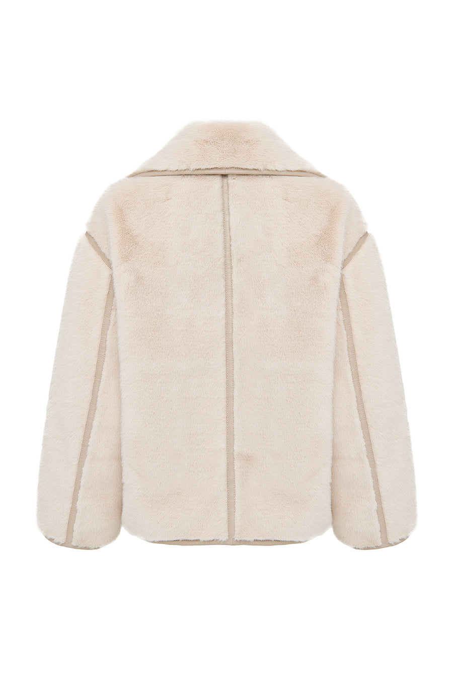 Malmö Women's Beige Round Neck Oversize Teddy Leather Jacket