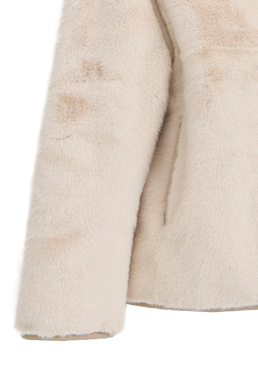 Malmö Women's Beige Round Neck Oversize Teddy Leather Jacket