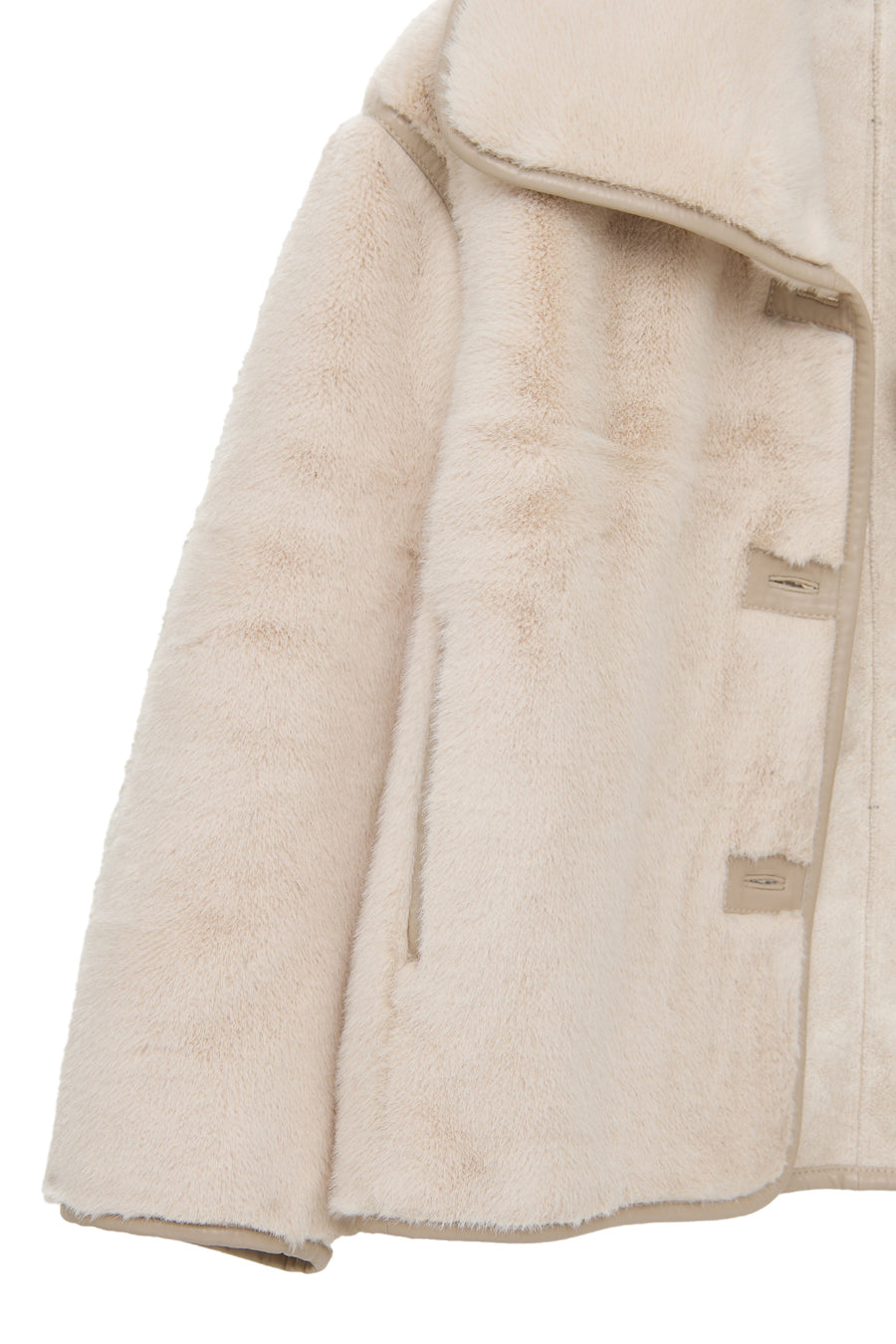 Malmö Women's Beige Round Neck Oversize Teddy Leather Jacket