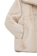 Malmö Kadın Bej Devrik Yaka Oversize Teddy Deri Mont | Derimod