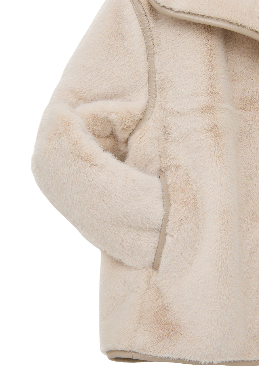 Malmö Women's Beige Round Neck Oversize Teddy Leather Jacket