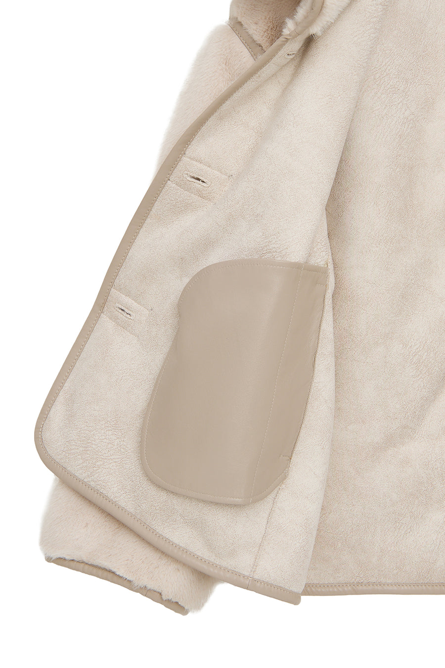 Malmö Women's Beige Round Neck Oversize Teddy Leather Jacket