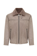 Lozan Men Beige Fur Collar Teddy Leather Coat | Derimod