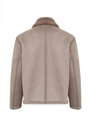 Lozan Men Beige Fur Collar Teddy Leather Coat | Derimod