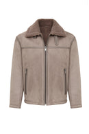 Lozan Men Beige Fur Collar Teddy Leather Coat | Derimod