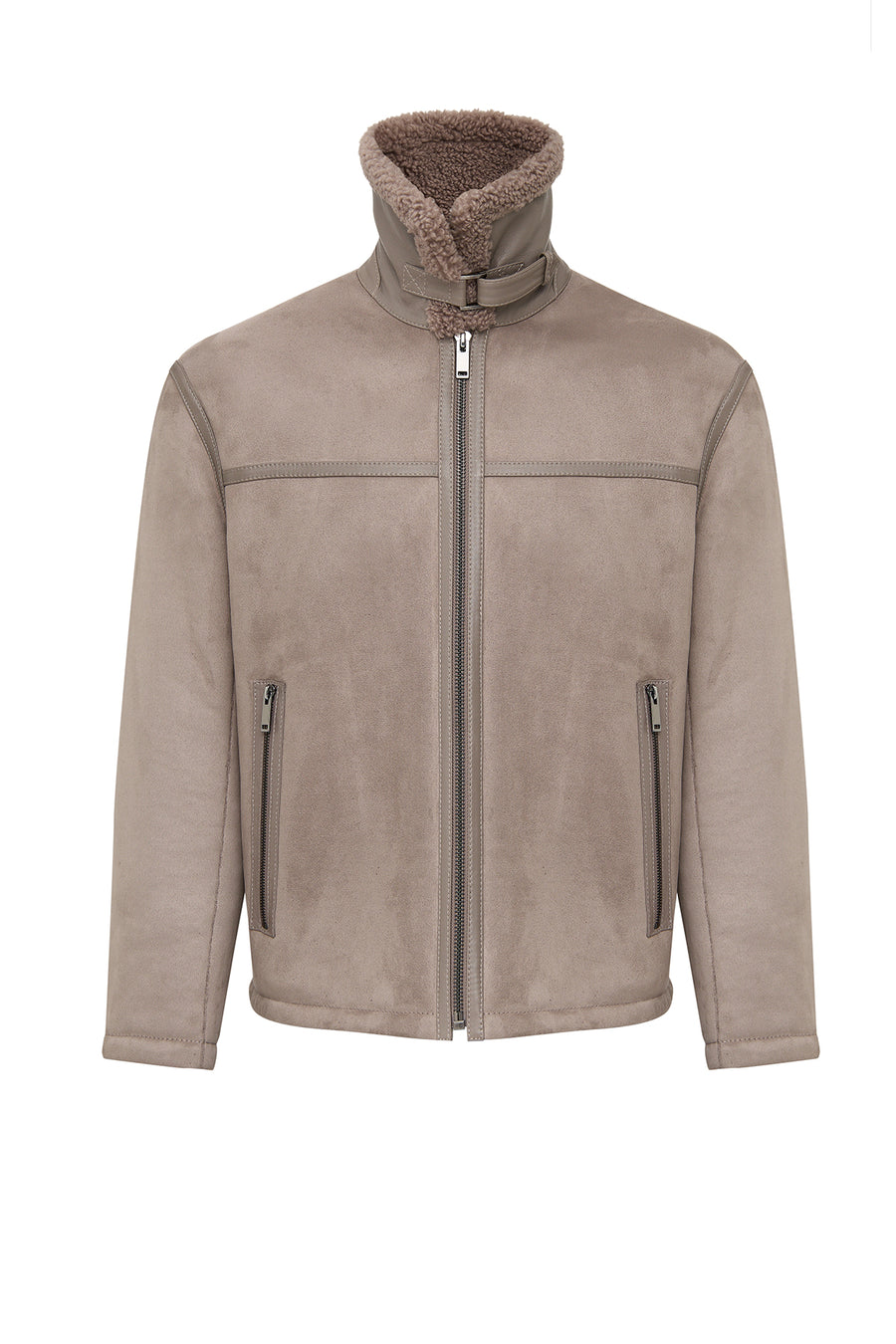 Lozan Men's Beige Fur Collar Teddy Coat