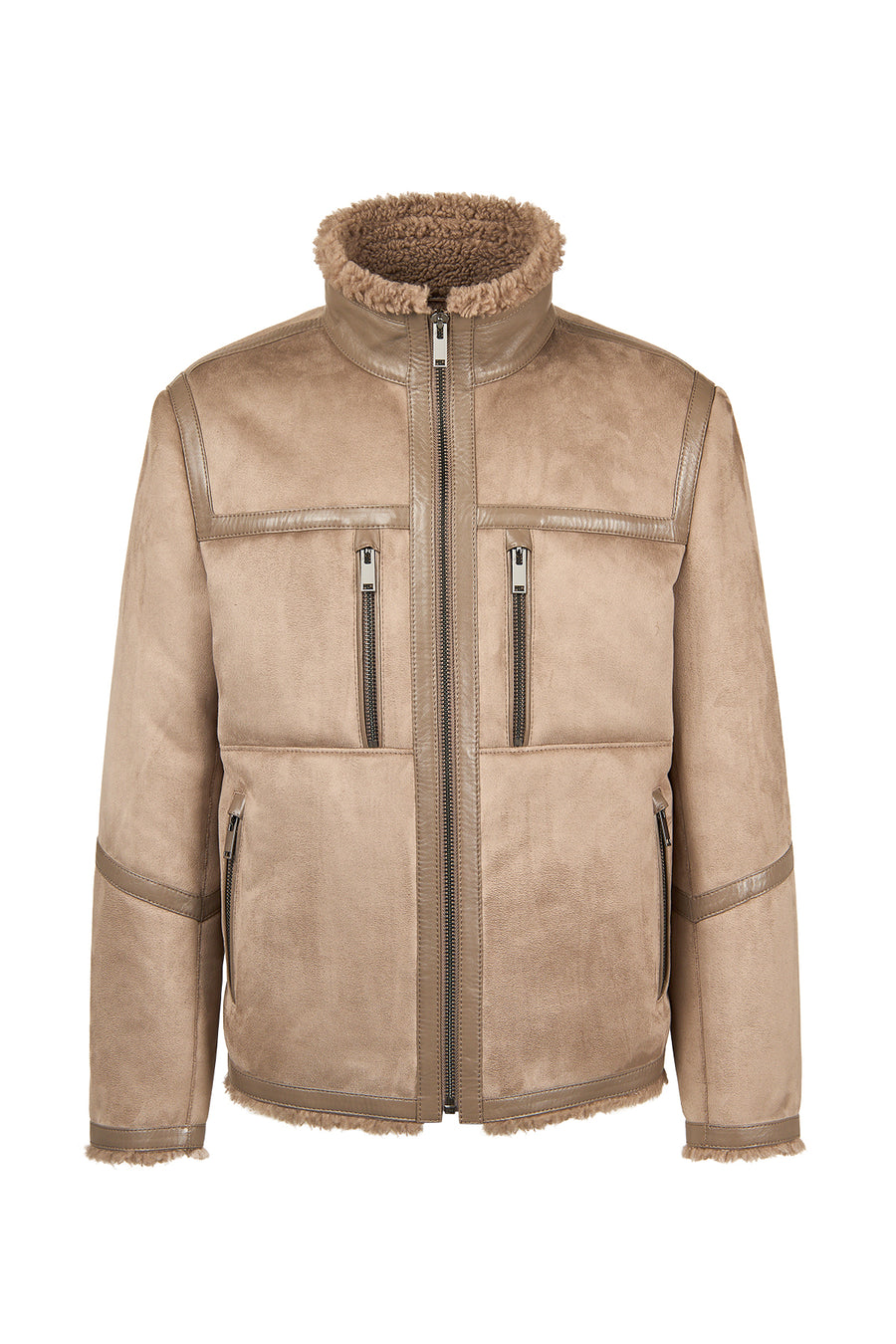 Gstaab Men's Beige Collar Teddy Coat