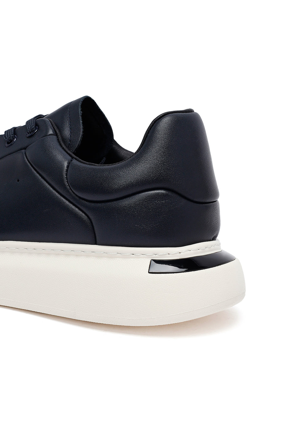 Men's Navy Blue Lace-Up Thick-Soled Leather Sneakers