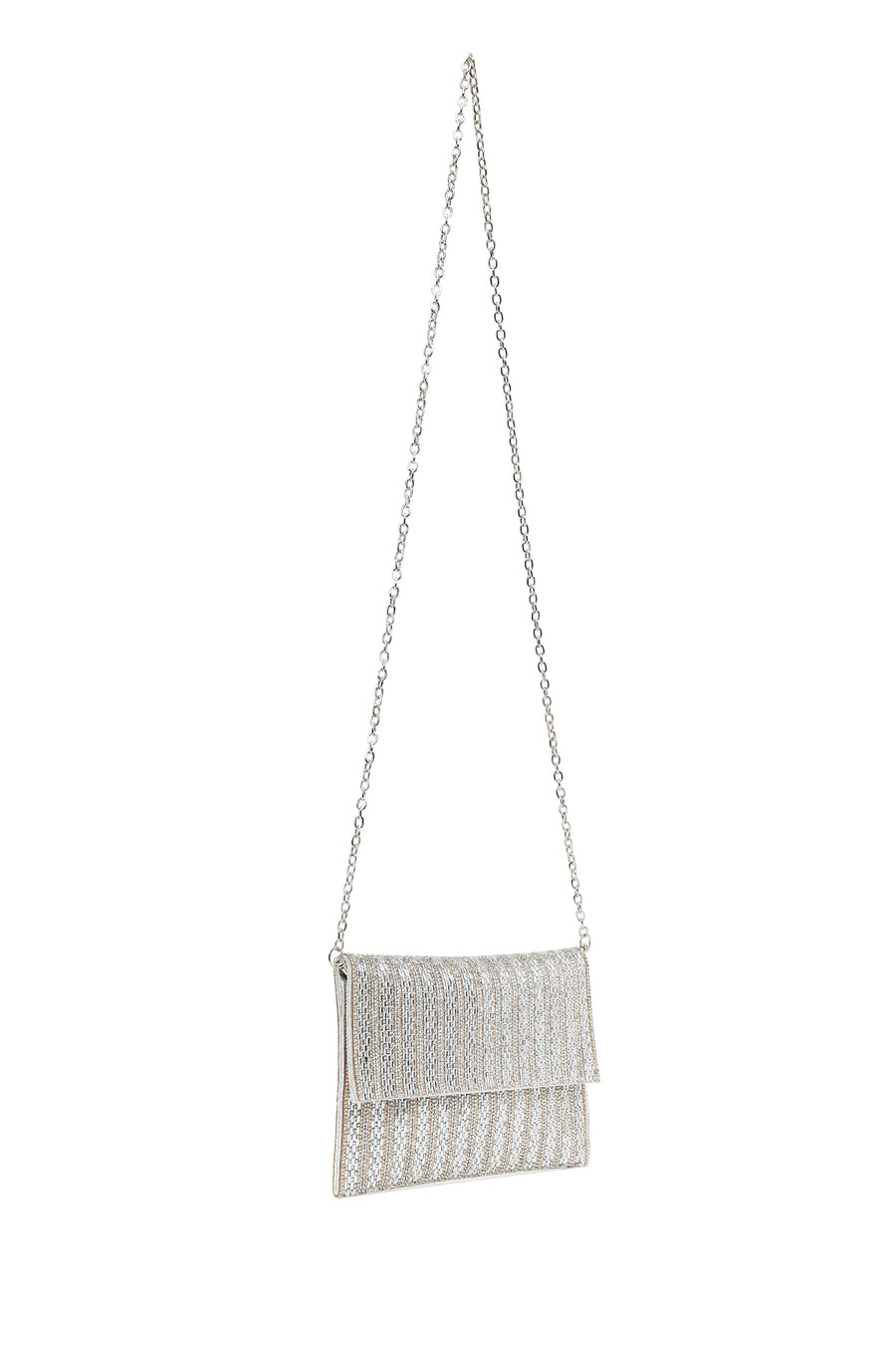 Woman Silver Chain-Strap Stone-Embellished Evening Bag