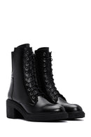 Women's Black Zippered Leather Boots | Derimod