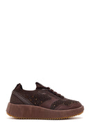 Derimod Zero Women's Brown Lace-up Thick Sole Rhinestone Fabric Sneaker | Derimod