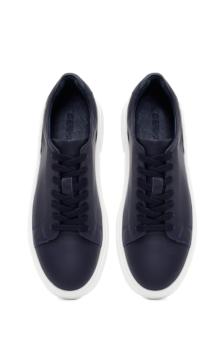 Erkek Lacivert Bağcıklı Deri Sneaker