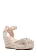 Women's Beige Ankle Strap Stone Wedge Heel Espadrille | Derimod