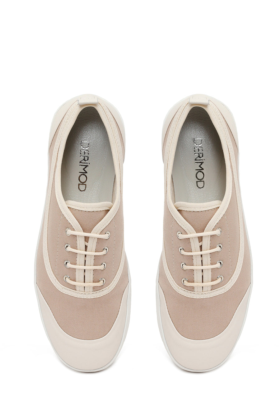 Woman Beige Lace-up Leather Sneaker