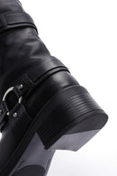 Women's Black Leather Buckle Boots | Derimod