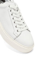 Men's White Lace-Up Thick-Soled Leather Sneakers | Derimod