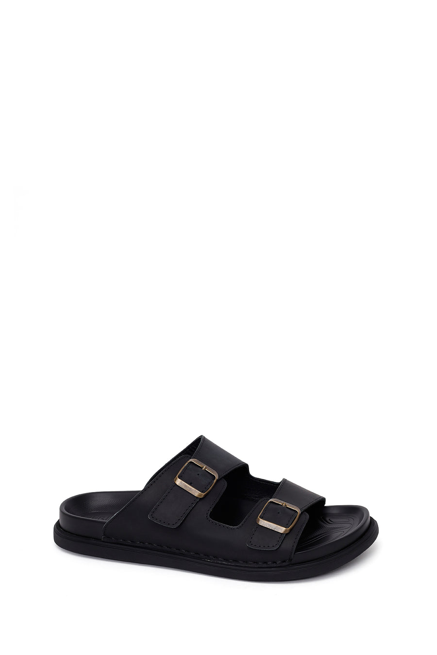 Male Black Double-Buckle Nubuck Leather Slipper