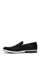 Men's Black Leather Knit Detailed Casual Loafer | Derimod