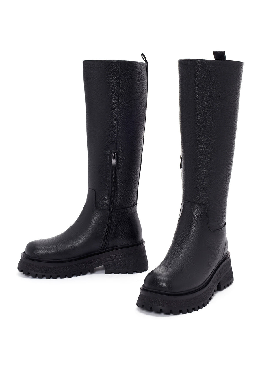 Women's Black Zippered Leather Boots