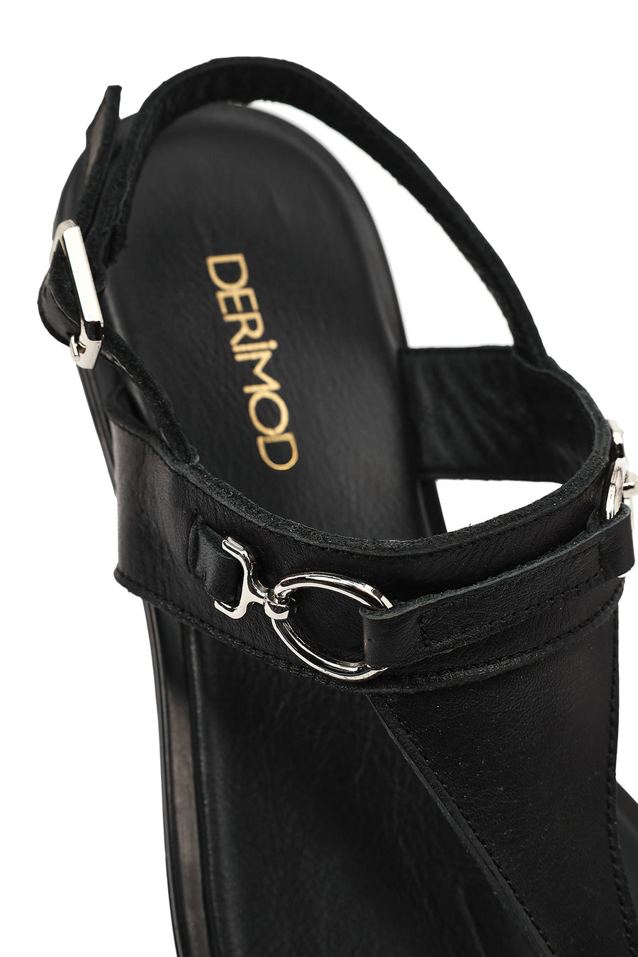 Women's Black Buckle Thong Leather Sandals
