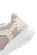 Women's Beige Leather Suede Detailed Thick Soled Sneaker | Derimod