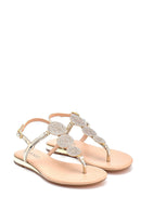 Women's Gold Stone Flat Sandals | Derimod