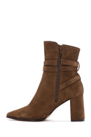 Women's Tan Suede Leather Heeled Boots | Derimod