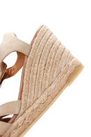 Women's Beige Zippered Wedge Heels Suede Leather Espadrilles | Derimod