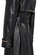 Jenny-X Women's Black Double-breasted Leather Coat | Derimod