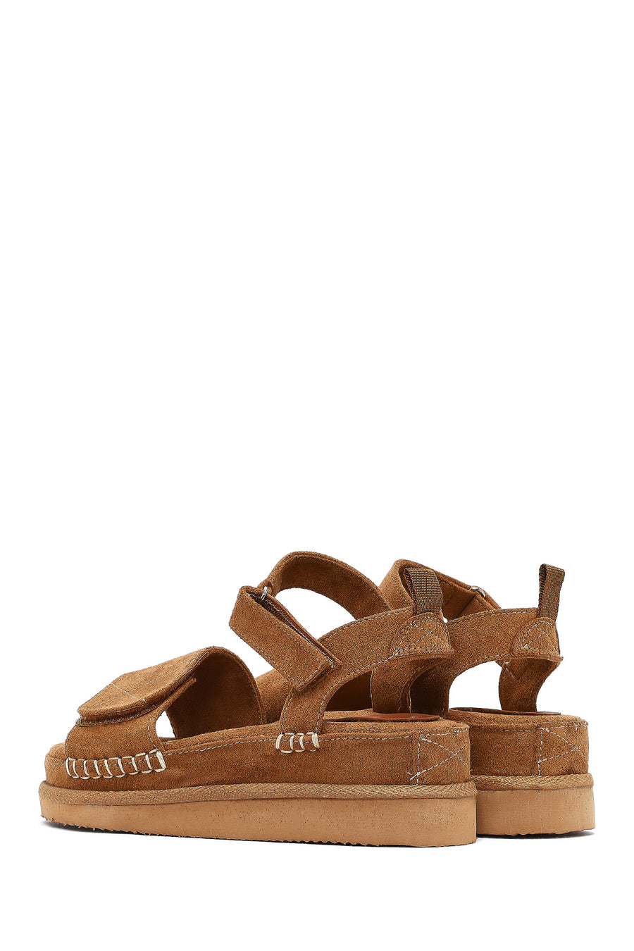 Women's Tan Thick-Soled Suede Sandals