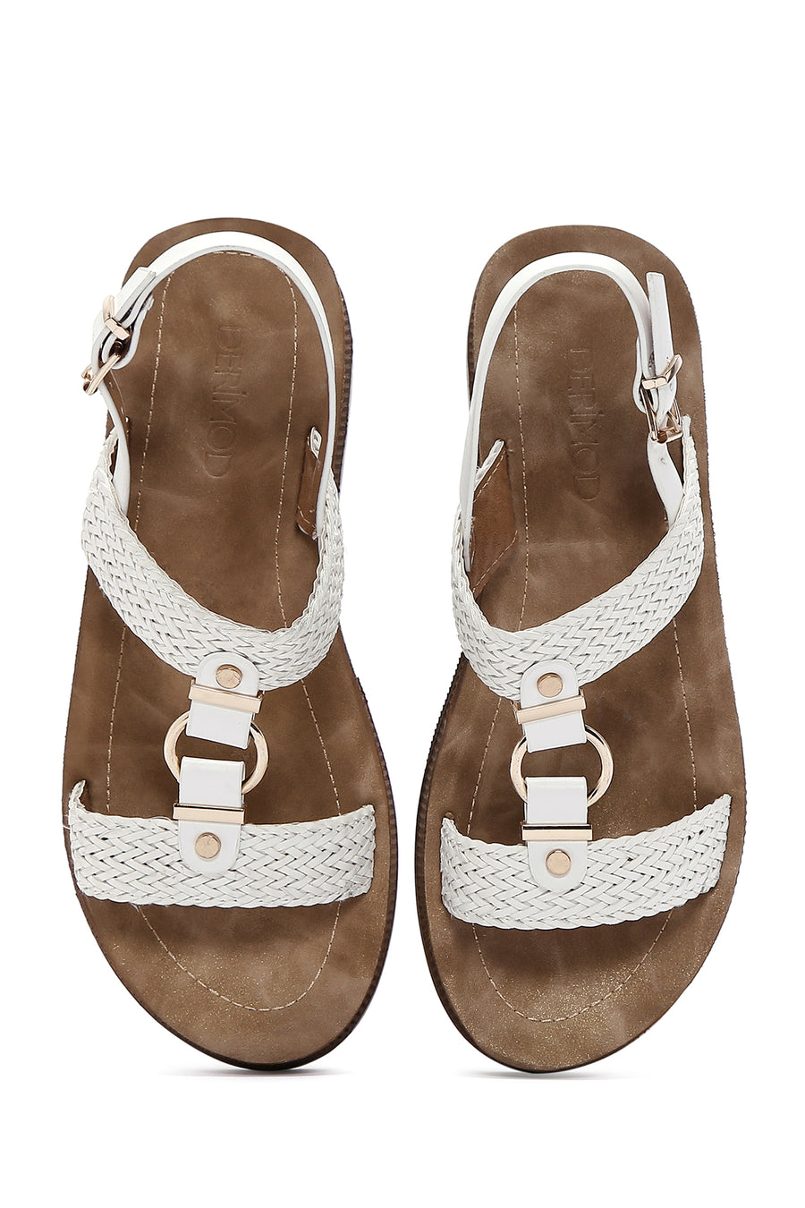 Women's White Ankle Strap Thick Soled Braided Sandals