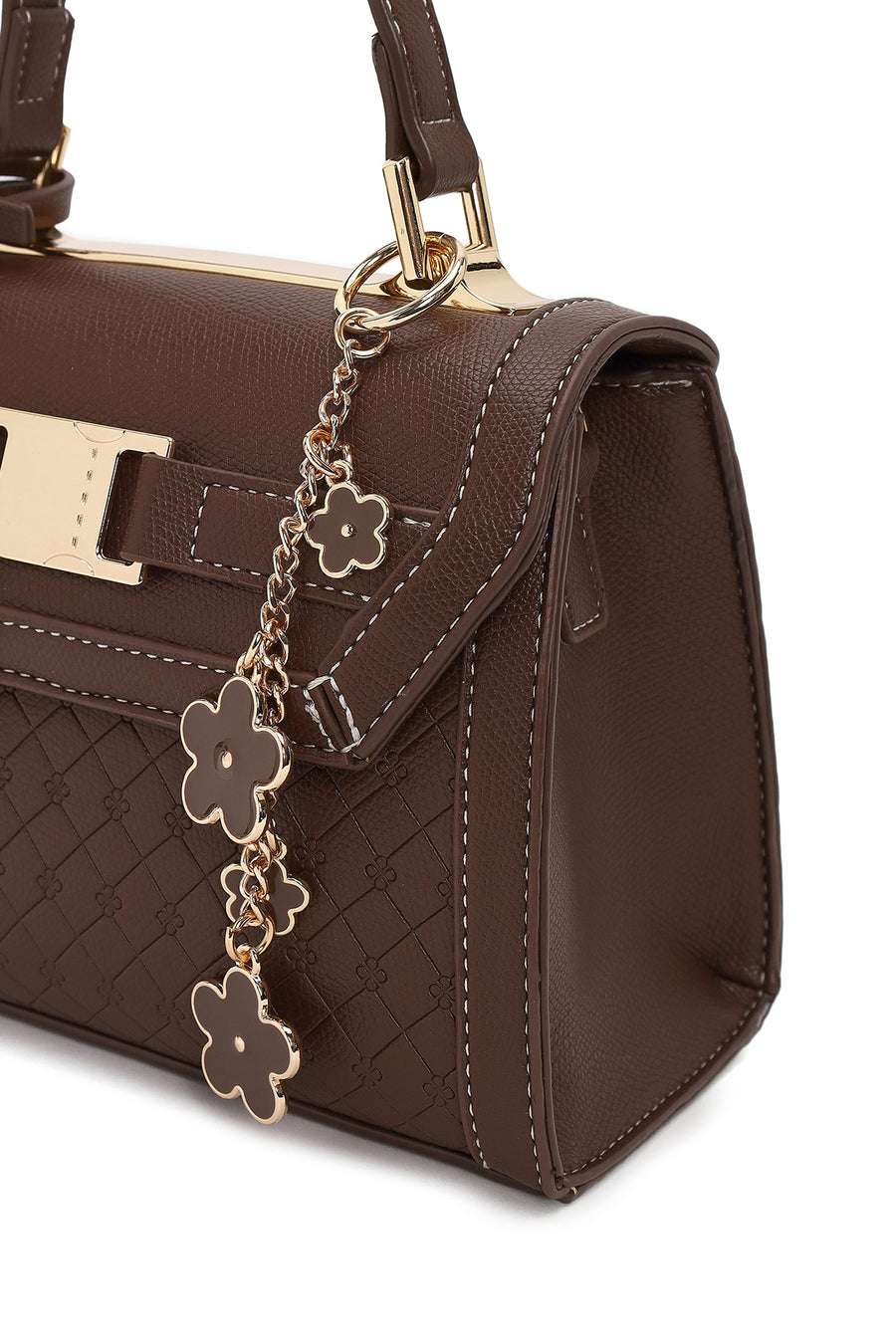 Woman Brown Long-Strap Charmed Mini Shoulder Bag