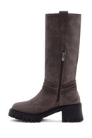 Women's Mink Short Heeled Suede Leather Boots | Derimod