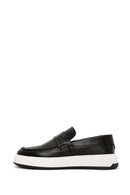 Men's Black Thick-Soled Leather Casual Loafer | Derimod