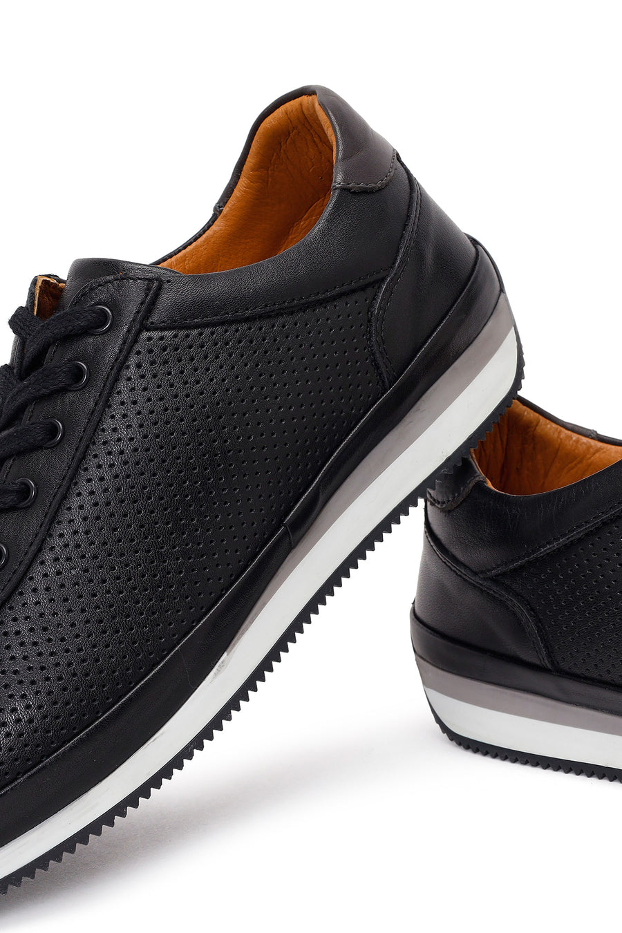 Erkek Siyah Bağcıklı Deri Casual Sneaker