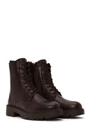 Woman Brown Zip Closure Thick-Soled Leather Combat Boots | Derimod
