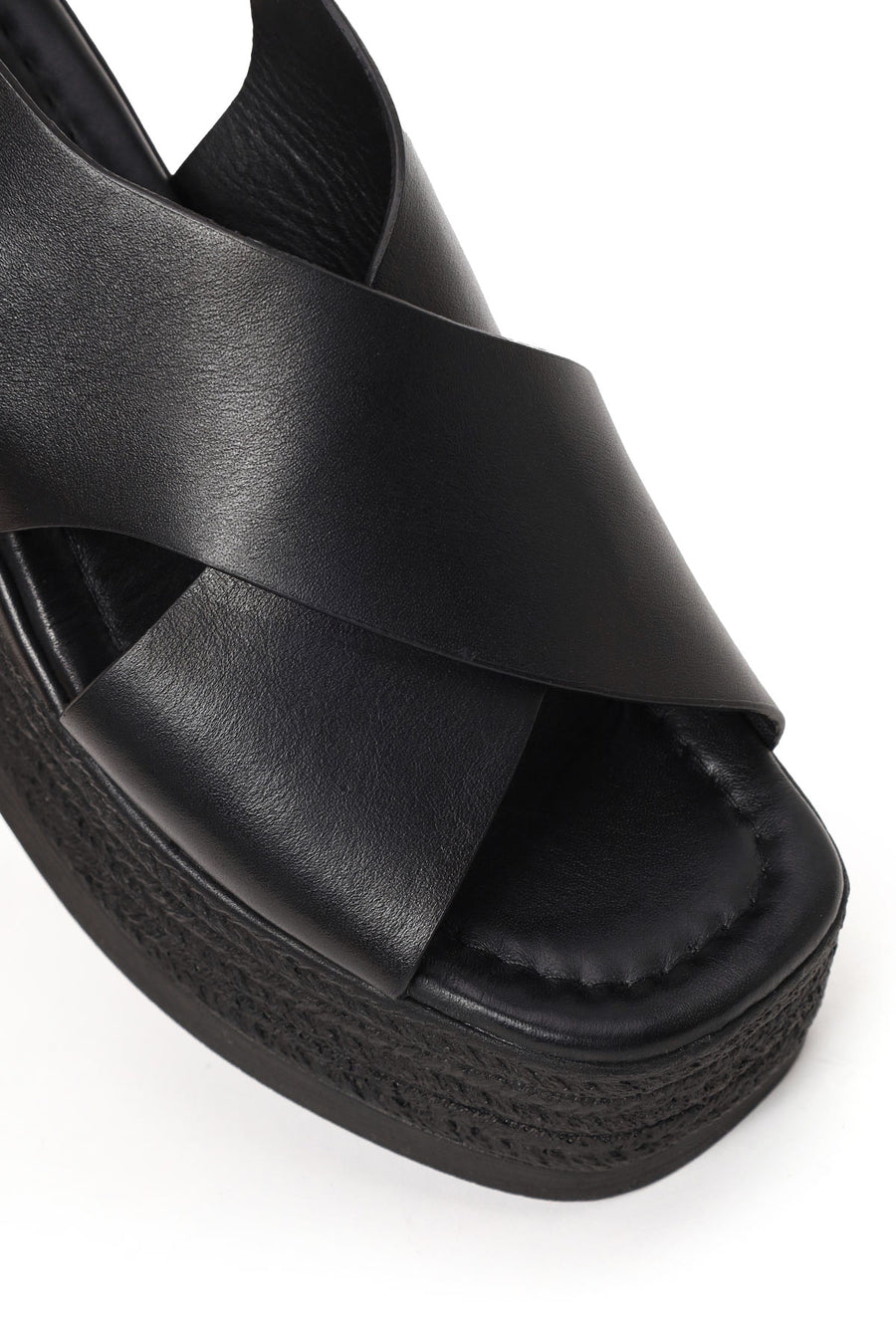 Woman Black Ankle-Buckle Wedge-Heel Leather Sandal