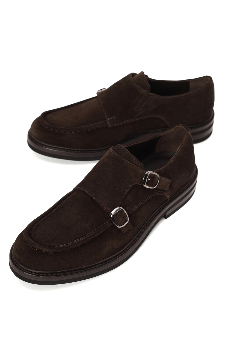 Male Brown Double-Buckle Suede Casual Shoes