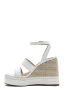 Women's White Ankle Buckle Wedge Heel Espadrille Sandals | Derimod