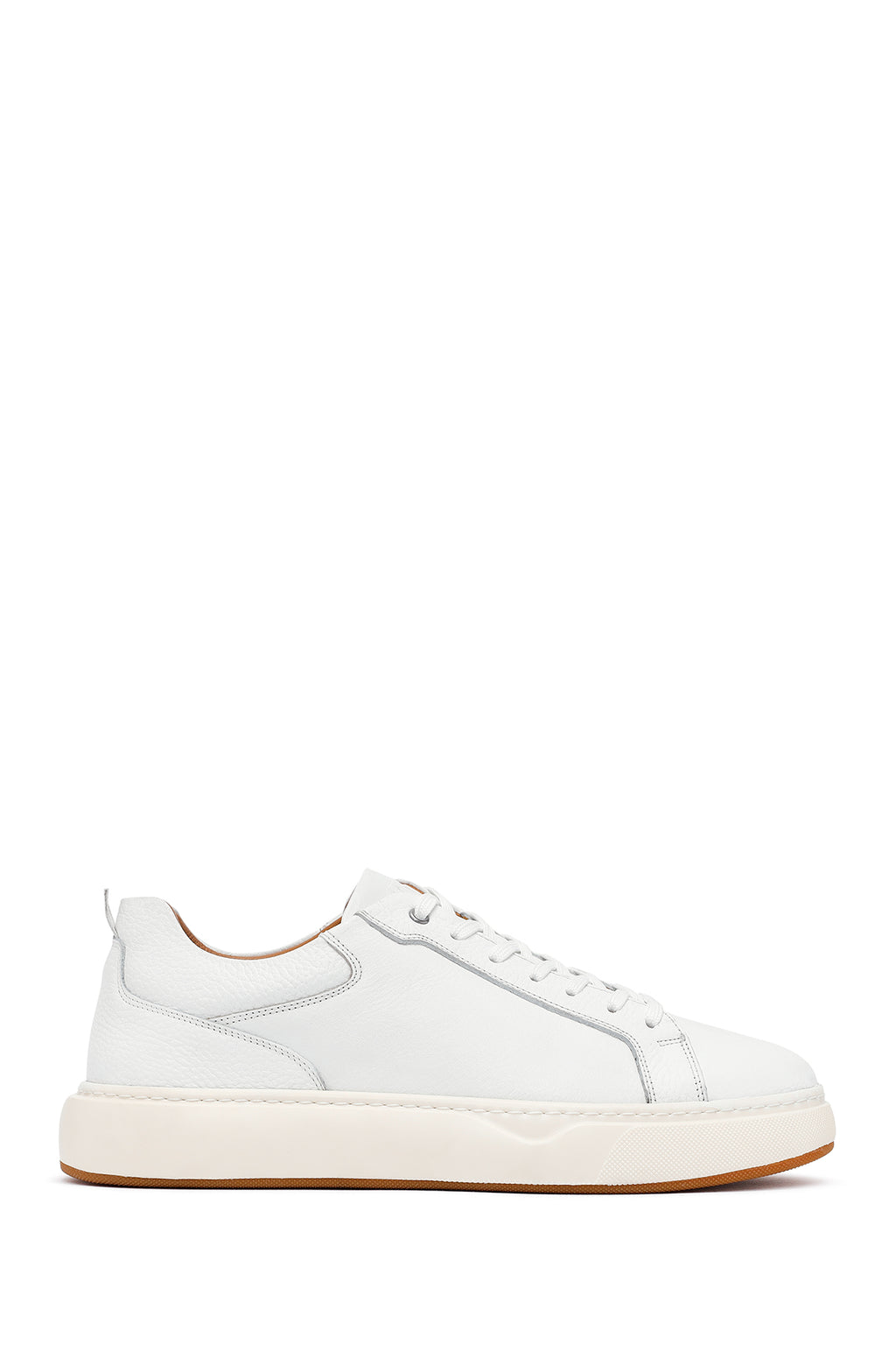 Erkek Beyaz Bağcıklı Kalın Tabanlı Deri Sneaker