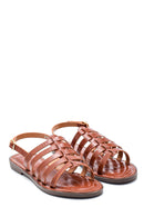 Women's Tan Crocodile Flat Sandals | Derimod