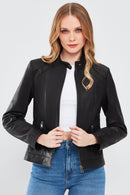 July Women's Black Regular Short Leather Jacket | Derimod