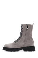 Women's Gray Suede Leather Zippered Boots | Derimod