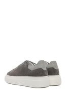 Men's Grey Lace-Up Thick-Sole Suede Leather Sneakers | Derimod