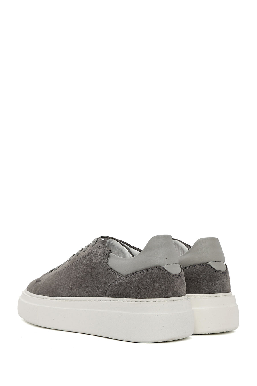 Men's Grey Lace-Up Thick-Sole Suede Leather Sneakers
